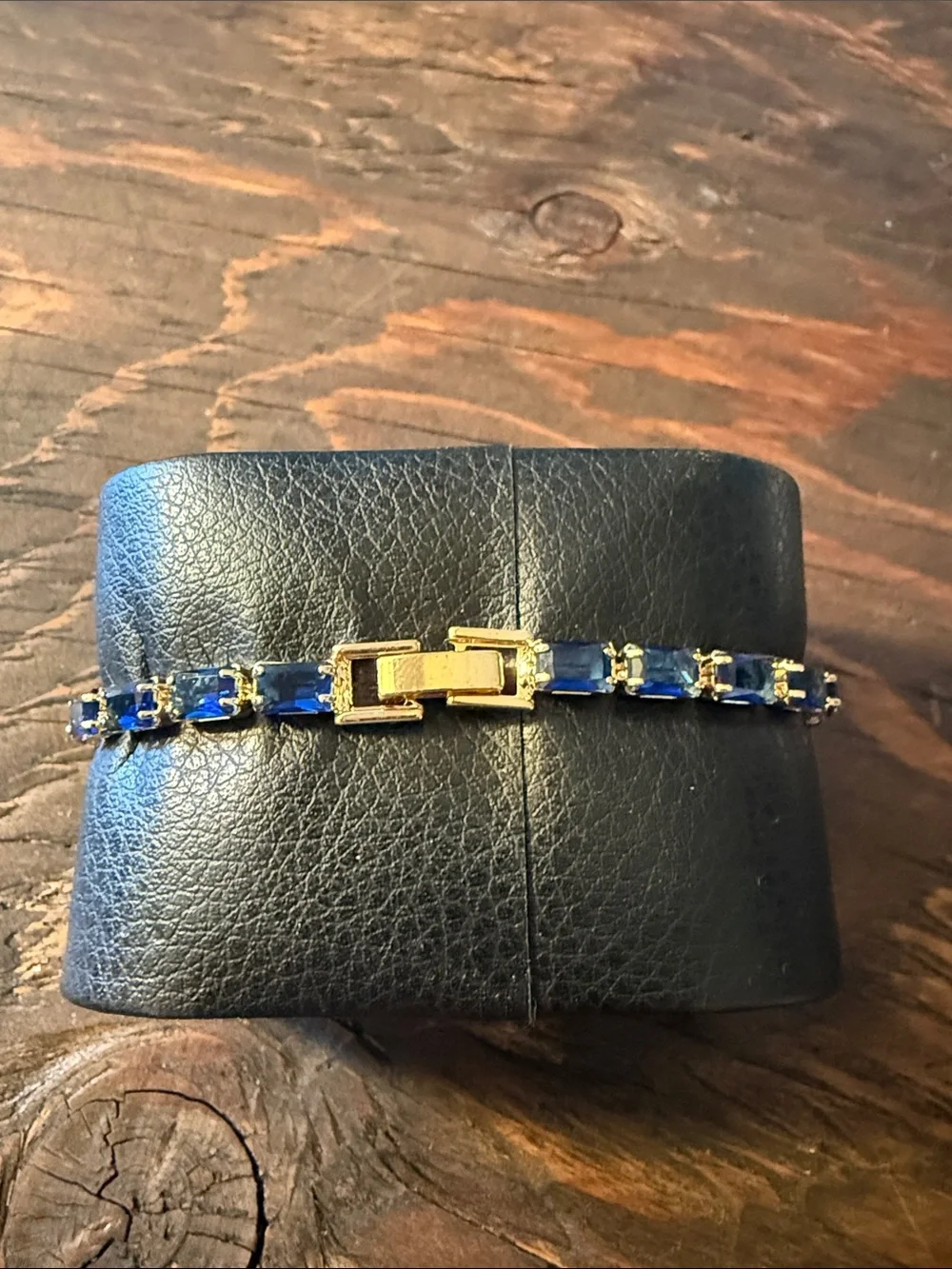 Gold Plated Royal Blue Tennis Bracelet - Classic Women's Jewel